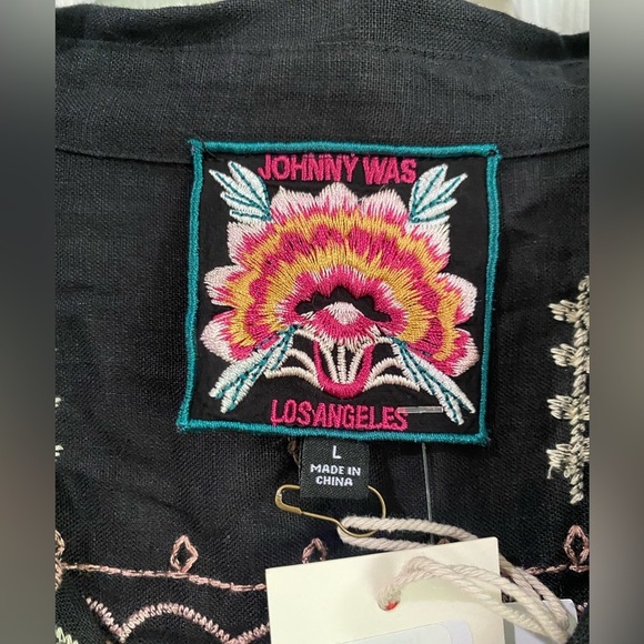 Johnny Was Faye Relaxed Linen Button Down Embroidered Shirt Lagenlook Size L - Picture 4 of 15